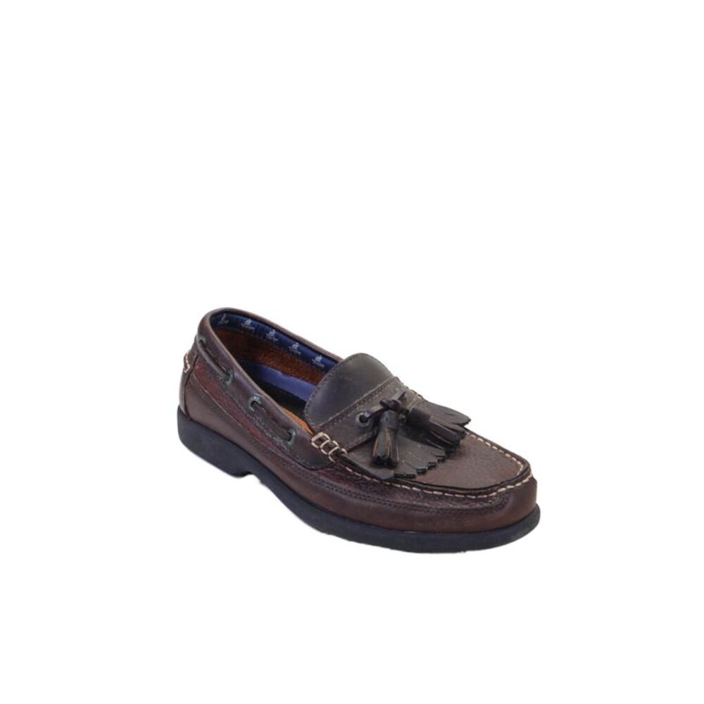 Earth Shoe Mens Leather Tassel Slide On Moccassin Boat Shoes Shoes Brown Size 8